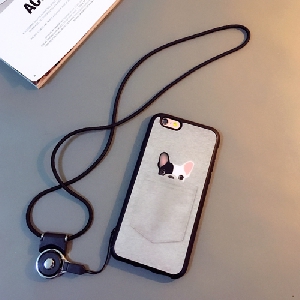 Протектор за телефон със силиконова каишка с изображение на френски булдог подходящ за iPhone6/6S, iPhone6/6S plus и iPhone5/5S 