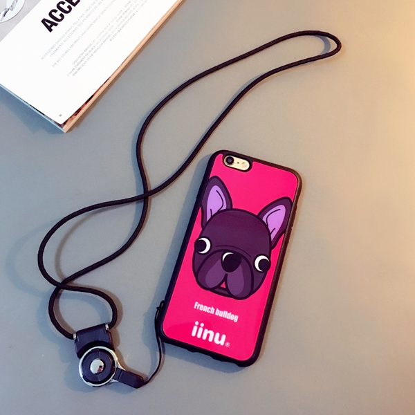 Протектор за телефон със силиконова каишка с изображение на френски булдог подходящ за iPhone6/6S, iPhone6/6S plus и iPhone5/5S 
