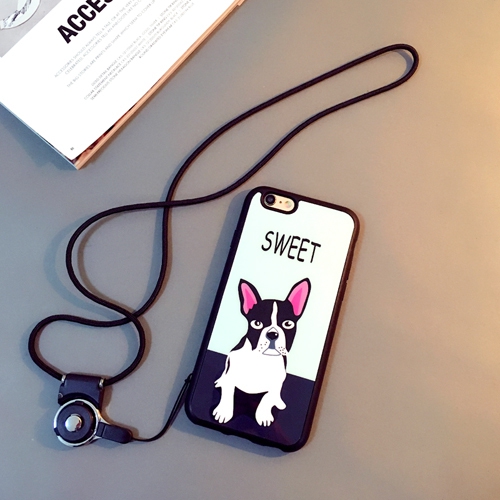 Протектор за телефон със силиконова каишка с изображение на френски булдог подходящ за iPhone6/6S, iPhone6/6S plus и iPhone5/5S 