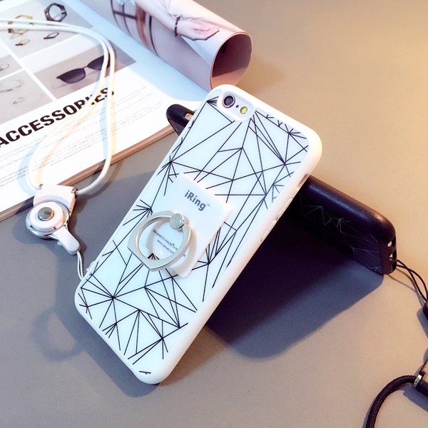 Протектор за телефон с пръстен в бял и черен цвят подходящ за iPhone6/6S, iPhone6/6S plus и iPhone5/5S