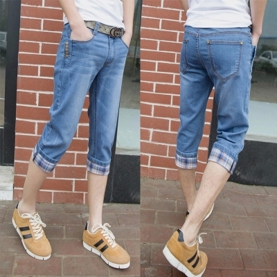 Къси еластични дънкови мъжки панталони  тип слим - 5 модела 