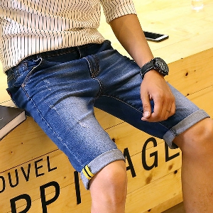 Къси еластични дънкови мъжки панталони  тип слим - 5 модела 