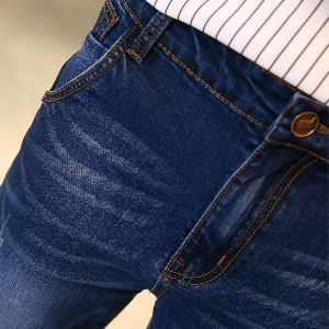 Σύντομη ελαστικό τζιν αρσενικό παντελόνι slim - 5 μοντέλα