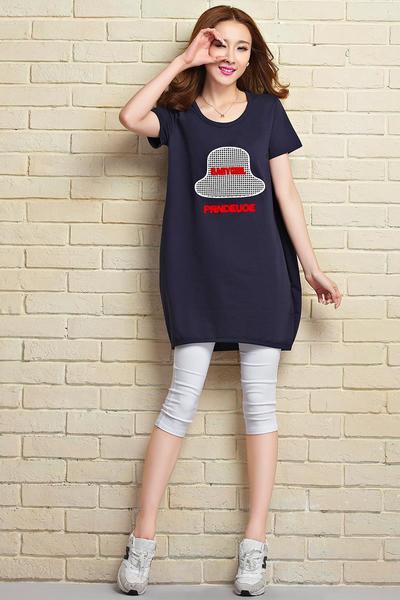 Summer костюм в черно, червено и синьо - широка блуза и клин