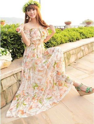 Дамска шифонена рокля на цветя