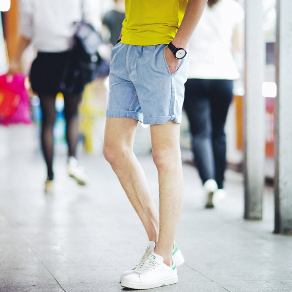 Мъжки къси дънкови панталони в син и сив цвят 