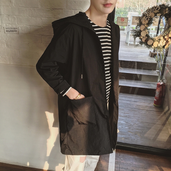 Мъжко дълго пролетно яке с качулка - тънко в няколко цвята - бял, черен, сив и зелен