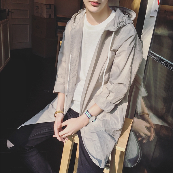 Мъжко дълго пролетно яке с качулка - тънко в няколко цвята - бял, черен, сив и зелен