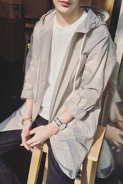 Мъжко дълго пролетно яке с качулка - тънко в няколко цвята - бял, черен, сив и зелен