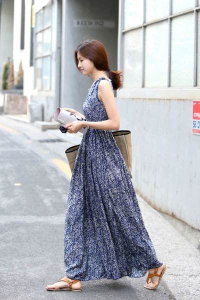 Лятна памучна  рокля в син цвят