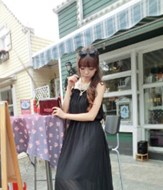 Дамска плажна шифонена рокля в три цвята - бял, черен и лилав