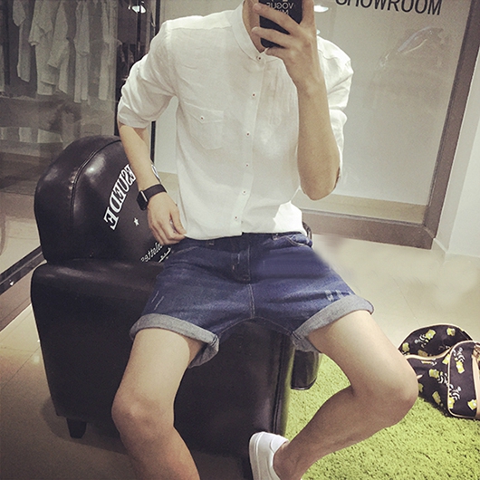 Дънкови мъжки шорти тип слим 