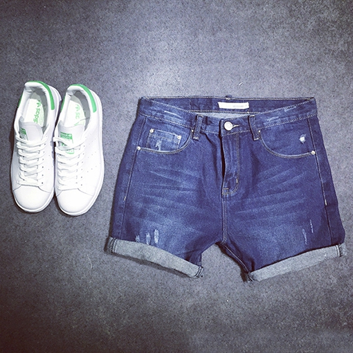 Дънкови мъжки шорти тип слим 