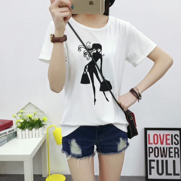 Дамска бяла тениска с щампа на момиче