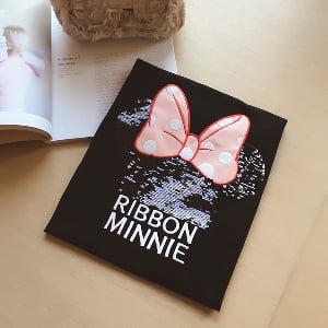 Κυρίες κοντή μπλούζα με Minnie Mouse σε μαύρο, γκρι και λευκό