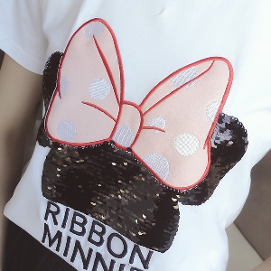 Κυρίες κοντή μπλούζα με Minnie Mouse σε μαύρο, γκρι και λευκό