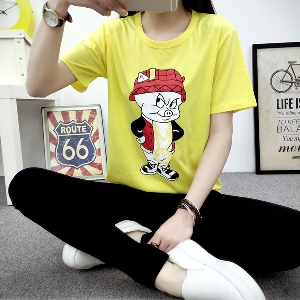 Дамска памучна тениска в жълт цвят