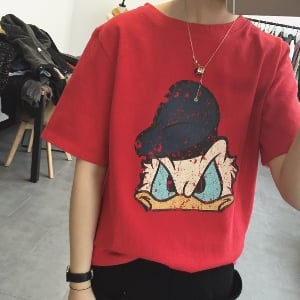 Дамска тениска с Доналд Дък в 3 цвята - черен бял и червен