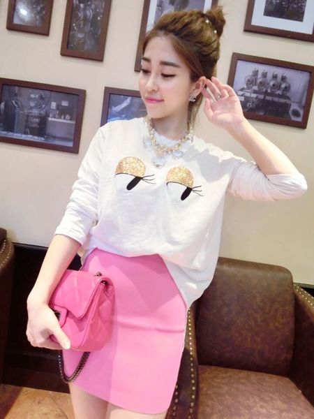 Дамски комплект от пола и блуза в бяло и розово