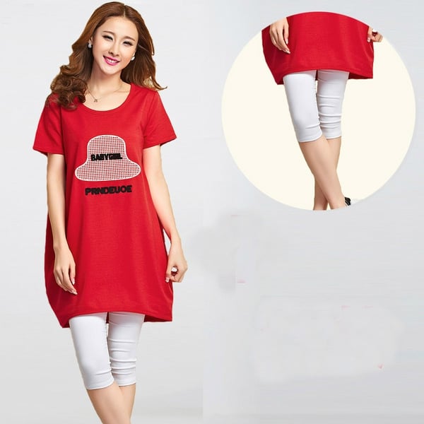 Σετ για το καλοκαίρι για τις έγκυες κολάν και χιτώνα σε διαφορετικούς συνδυασμούς χρωμάτων.