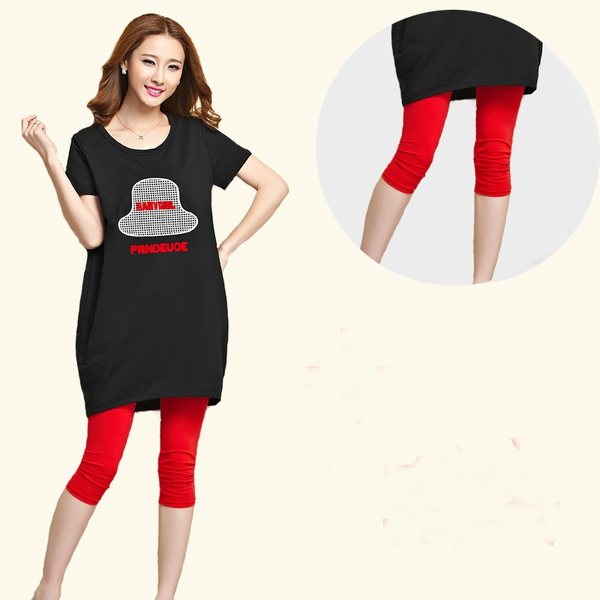 Σετ για το καλοκαίρι για τις έγκυες κολάν και χιτώνα σε διαφορετικούς συνδυασμούς χρωμάτων.