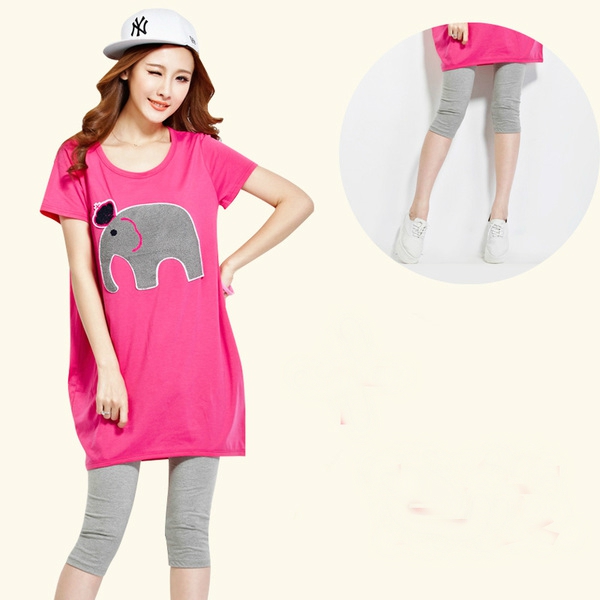 Σετ για το καλοκαίρι για τις έγκυες κολάν και χιτώνα σε διαφορετικούς συνδυασμούς χρωμάτων.