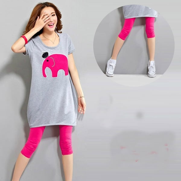 Σετ για το καλοκαίρι για τις έγκυες κολάν και χιτώνα σε διαφορετικούς συνδυασμούς χρωμάτων.