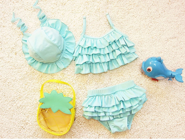 Бански костюм долнище тип пола за момичета: Розов, Син, Лилав