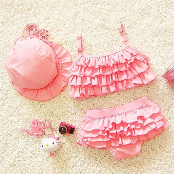 Бански костюм долнище тип пола за момичета: Розов, Син, Лилав