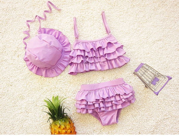 Бански костюм долнище тип пола за момичета: Розов, Син, Лилав