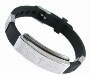 Мъжка гривна в сребристо-черен с зодиакални знаци и кръст