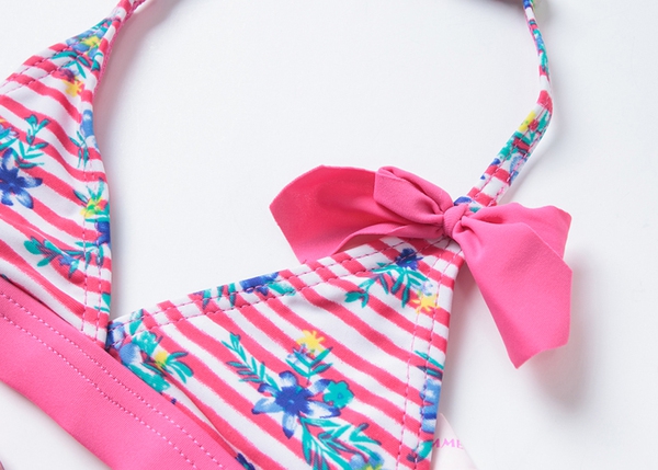 Детски розов бански с панделки