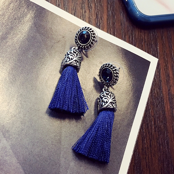 Κρεμαστά ρετρό σκουλαρίκια σε μπλε, κόκκινο και μαύρο χρώμα