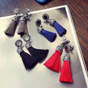 Κρεμαστά ρετρό σκουλαρίκια σε μπλε, κόκκινο και μαύρο χρώμα