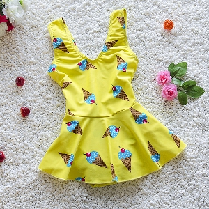Детски бански тип рокличка за момичета: Жълт, Розов