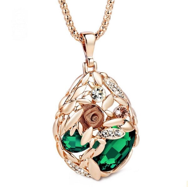 Γυναικέιο κολιέ - μενταγιόν με πέτρα και λουλούδι