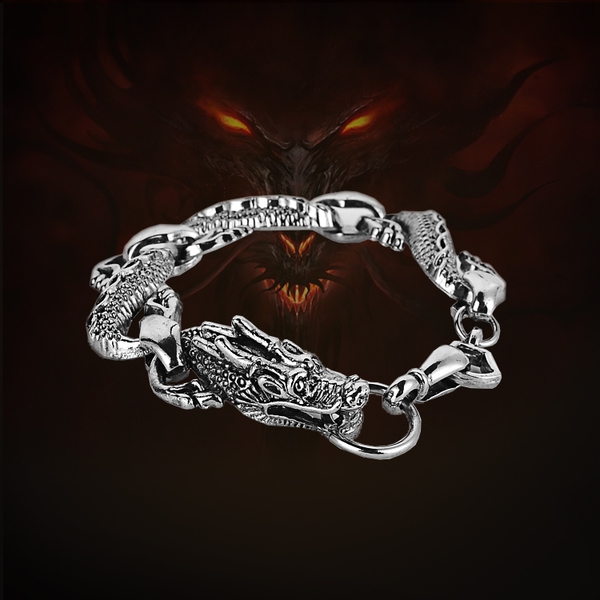 Мъжки гривни в черен и сребрист цвят - дракон