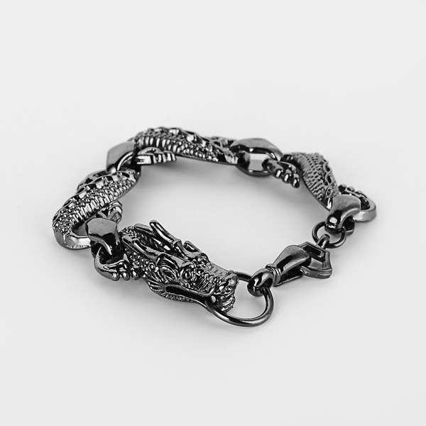 Мъжки гривни в черен и сребрист цвят - дракон