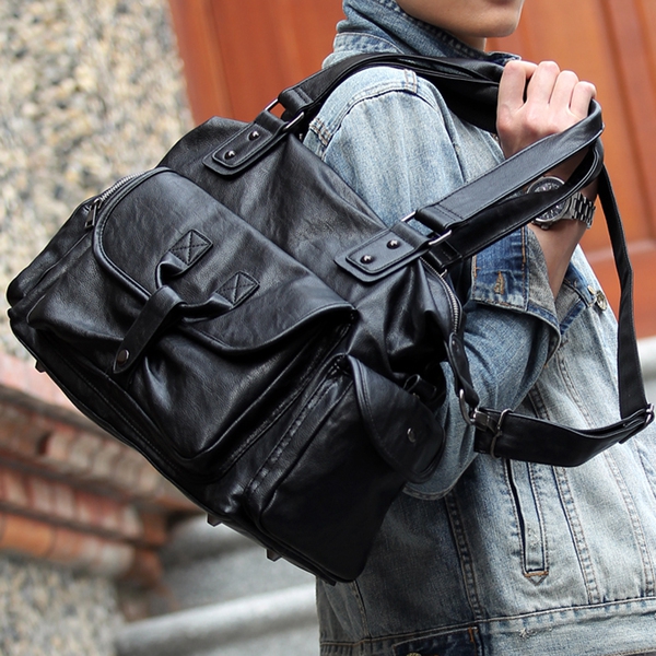 Черни пътни чанти за ръчен багаж от изкуствена кожа за мъже и жени 