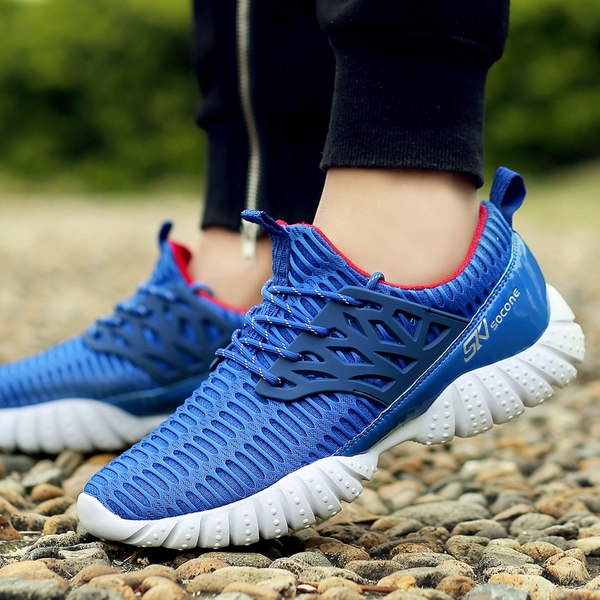 Мъжки спортни обувки за бягане - 4 модела в син, бял и сив цвят - мрежести топ модели