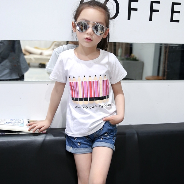 Памучни тениски за момичета в бял,сив .и черен цвят