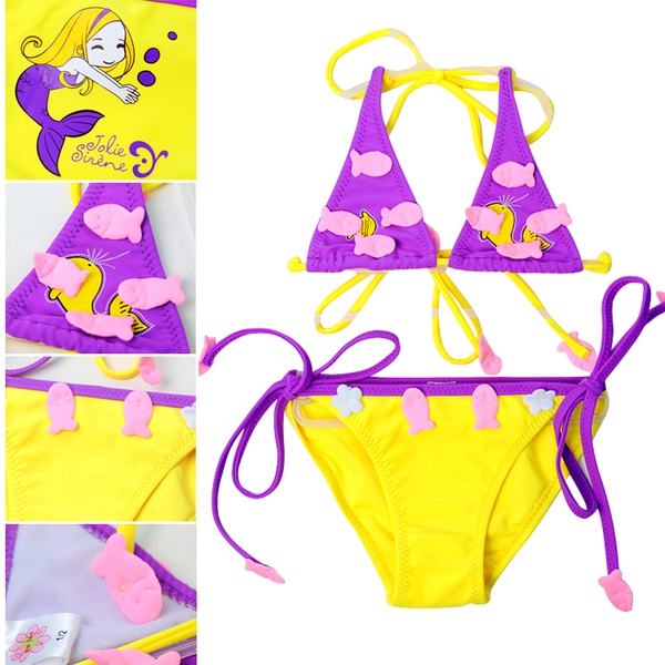 Детски бански от 2 части с връзки за момичета