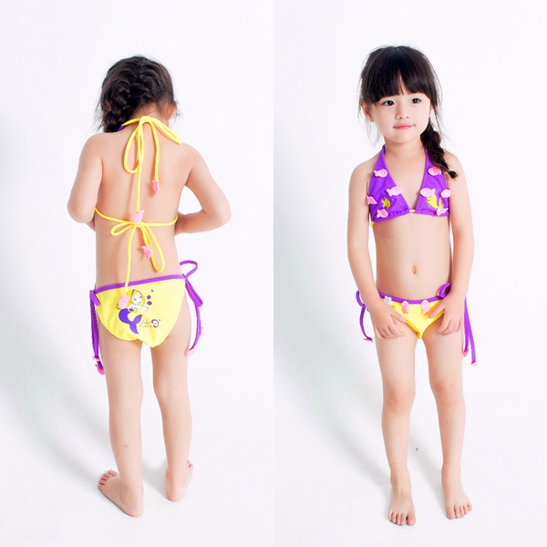 Детски бански от 2 части с връзки за момичета