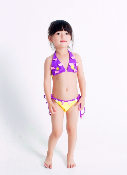 Детски бански от 2 части с връзки за момичета