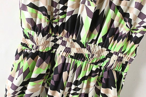 Οι γυναίκες λεπτή καλοκαίρι jumpsuit με πράσινο και μαύρο στοιχεία