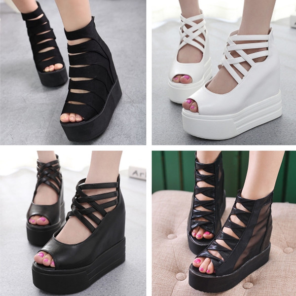 Дамски отворени сандали на висока платформа в три цвята - различни модели