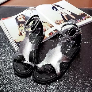 Дамски ниски сандали в черно, златисто и сребристо