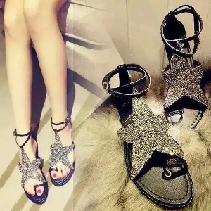 Дамски ежедневни сандали с блестящи звезди 