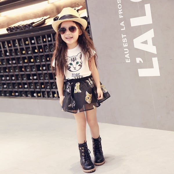 Παιδικό σετ φούστα και μπλουζάκι με γατάκι