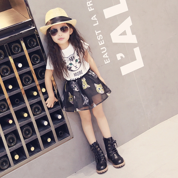 Παιδικό σετ φούστα και μπλουζάκι με γατάκι